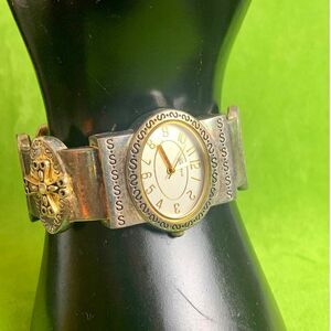 Vintage Geneva 7197 Faith Hope Love Cross Cuff watch, Marked